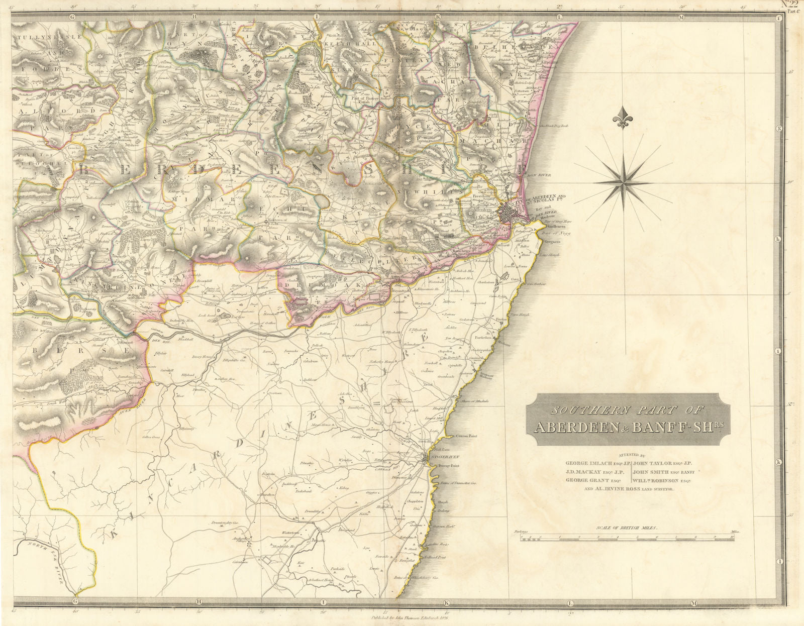 Aberdeen & Banffshires south-east. Inverurie Dyce. THOMSON 1832 old map